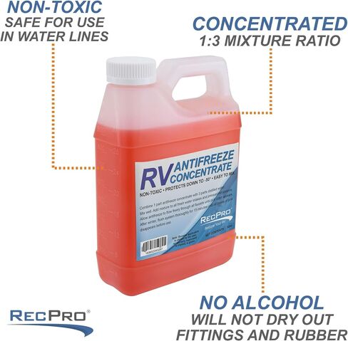 RecPro RV Antifreeze Concentrate Mixing Fluid for Winterizing Recreational Vehicles, -50 Degree Fahrenheit Protection, 32 Ounces… in Saudi Arabia