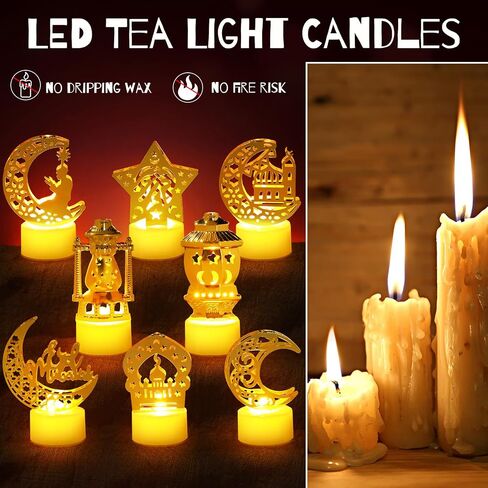 Weewooday 8 قطع أضواء فانوس رمضان ميني عيد مبارك LED شمعة فانوس الديكور عيد سعيد شنقا الفوانيس رمضان الفوانيس الزخرفية للمسلمين عيد مبارك موضوع حزب الجدول الزينة in Kuwait