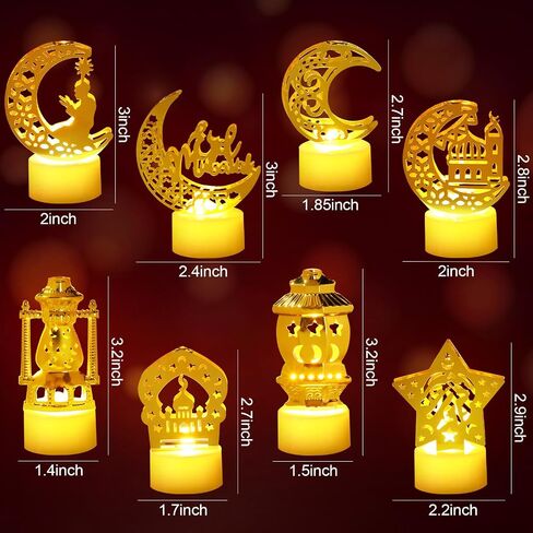 Weewooday 8 قطع أضواء فانوس رمضان ميني عيد مبارك LED شمعة فانوس الديكور عيد سعيد شنقا الفوانيس رمضان الفوانيس الزخرفية للمسلمين عيد مبارك موضوع حزب الجدول الزينة in Kuwait