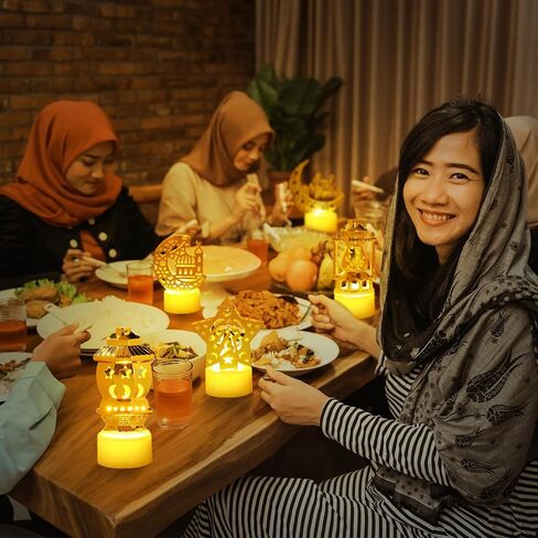 Weewooday 8 قطع أضواء فانوس رمضان ميني عيد مبارك LED شمعة فانوس الديكور عيد سعيد شنقا الفوانيس رمضان الفوانيس الزخرفية للمسلمين عيد مبارك موضوع حزب الجدول الزينة in Kuwait