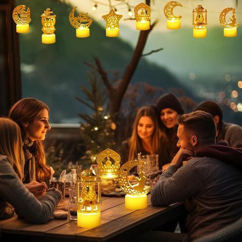 Weewooday 8 قطع أضواء فانوس رمضان ميني عيد مبارك LED شمعة فانوس الديكور عيد سعيد شنقا الفوانيس رمضان الفوانيس الزخرفية للمسلمين عيد مبارك موضوع حزب الجدول الزينة in Kuwait