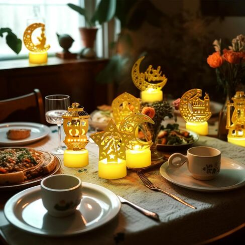 Weewooday 8 قطع أضواء فانوس رمضان ميني عيد مبارك LED شمعة فانوس الديكور عيد سعيد شنقا الفوانيس رمضان الفوانيس الزخرفية للمسلمين عيد مبارك موضوع حزب الجدول الزينة in Kuwait