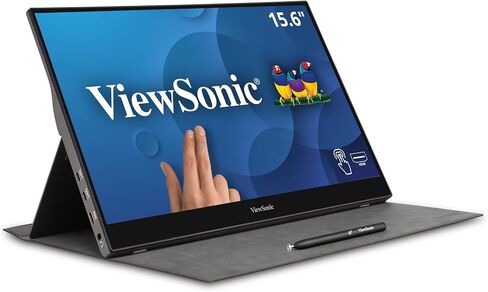 شاشة فيوسونيك VX1655-4K-OLED 15.6 بوصة 4K UHD محمولة OLED مع 2 طريقة تعمل بالطاقة 60 وات USB C، HDMI صغير، مكبرات صوت مزدوجة، وحامل مدمج مع غطاء ذكي، أسود in Kuwait