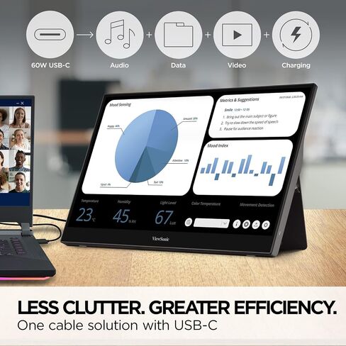 شاشة فيوسونيك VX1655-4K-OLED 15.6 بوصة 4K UHD محمولة OLED مع 2 طريقة تعمل بالطاقة 60 وات USB C، HDMI صغير، مكبرات صوت مزدوجة، وحامل مدمج مع غطاء ذكي، أسود in Kuwait
