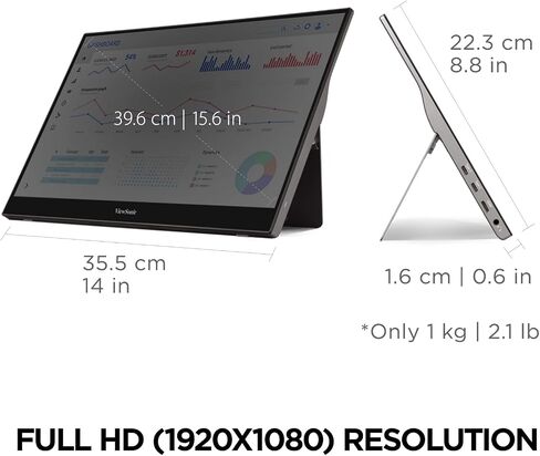 شاشة فيوسونيك VX1655-4K-OLED 15.6 بوصة 4K UHD محمولة OLED مع 2 طريقة تعمل بالطاقة 60 وات USB C، HDMI صغير، مكبرات صوت مزدوجة، وحامل مدمج مع غطاء ذكي، أسود in Kuwait