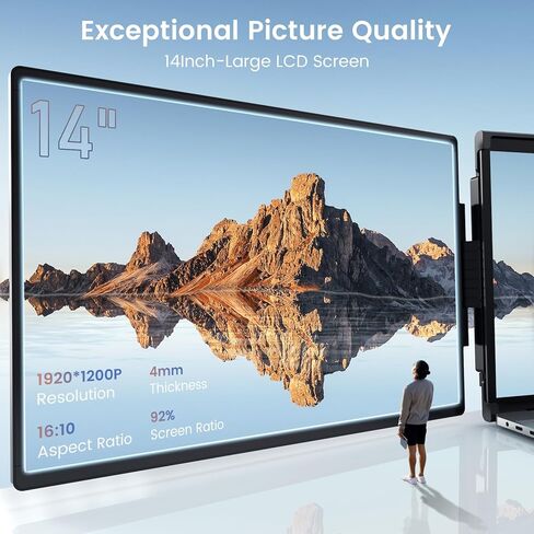 L LIMINK Triple Monitor for Laptop, 14" FHD 1200P Triple Laptop Screen Extender for 13.3-16" Laptops, Laptop Monitor Extender with HDMI & USB C and Plug-Play, for MacOS & Windows - Elite ET14 Pro in Kuwait