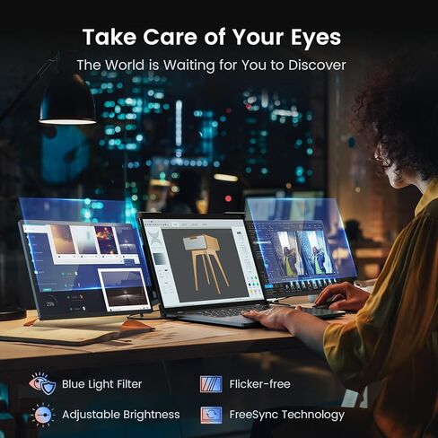 L LIMINK Triple Monitor for Laptop, 14" FHD 1200P Triple Laptop Screen Extender for 13.3-16" Laptops, Laptop Monitor Extender with HDMI & USB C and Plug-Play, for MacOS & Windows - Elite ET14 Pro in Kuwait