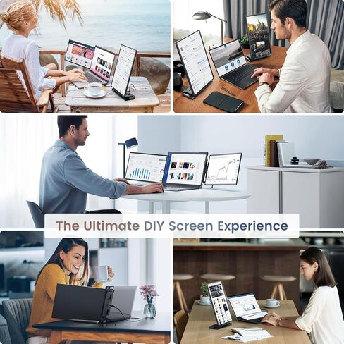 L LIMINK Triple Monitor for Laptop, 14" FHD 1200P Triple Laptop Screen Extender for 13.3-16" Laptops, Laptop Monitor Extender with HDMI & USB C and Plug-Play, for MacOS & Windows - Elite ET14 Pro in Kuwait