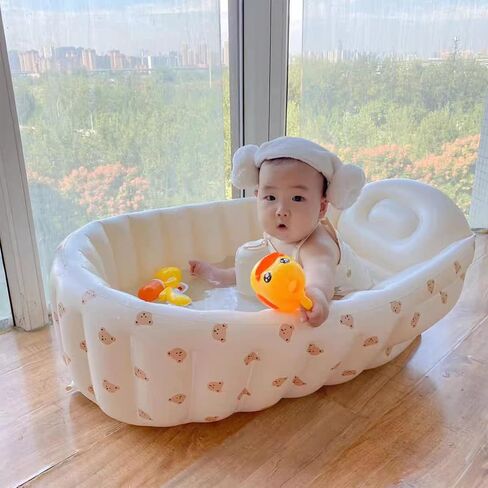Longzhuo Inflatable Baby Bathtub,Inflatable Bathing Tub for Toddler,Home Cute Exquisite Pattern Travel Portable Infant Foldable Bath Tub Recommended Age 3 to12 Months Shower Basin in Saudi Arabia