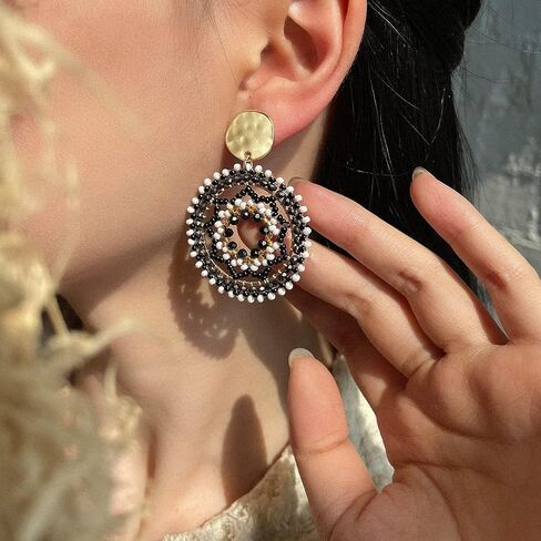 A Golden Cloud Colorful Beaded Earrings For Women Trendy Fashion Rainbow Cute Statement Dangling Christmas Earrings For Women 1.57 Inches in Kuwait