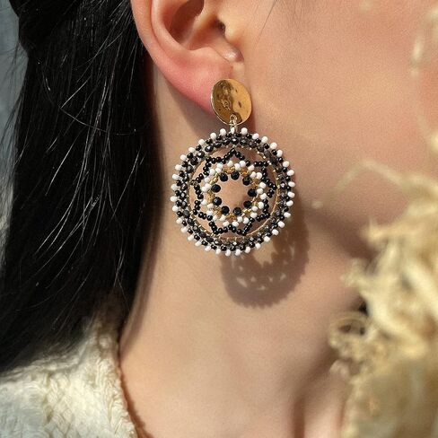 A Golden Cloud Colorful Beaded Earrings For Women Trendy Fashion Rainbow Cute Statement Dangling Christmas Earrings For Women 1.57 Inches in Kuwait