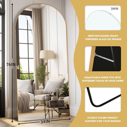 Arched Full Length Floor Mirror Black, 64"x 22" Full Floor Mirror with Stand, Standing Mirror Hanging or Leaning, Living Room, Bedroom, Gym, Aluminum Alloy Frame-Black in Saudi Arabia