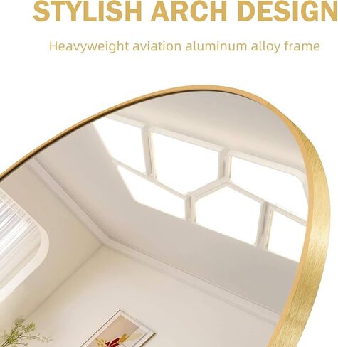 Arched Full Length Floor Mirror Black, 64"x 22" Full Floor Mirror with Stand, Standing Mirror Hanging or Leaning, Living Room, Bedroom, Gym, Aluminum Alloy Frame-Black in Saudi Arabia