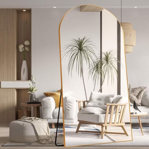 Arched Full Length Floor Mirror Black, 64"x 22" Full Floor Mirror with Stand, Standing Mirror Hanging or Leaning, Living Room, Bedroom, Gym, Aluminum Alloy Frame-Black in Saudi Arabia