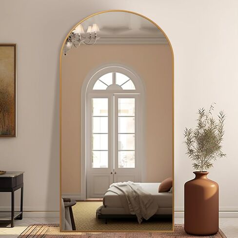 Arched Full Length Floor Mirror Black, 64"x 22" Full Floor Mirror with Stand, Standing Mirror Hanging or Leaning, Living Room, Bedroom, Gym, Aluminum Alloy Frame-Black in Saudi Arabia