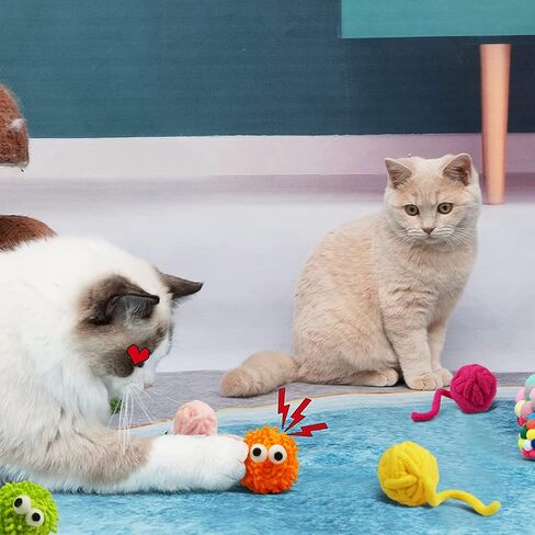 ألعاب كرة القطط من YFDB، كرات قطيفة بألوان متنوعة مع أجراس مدمجة (مجموعة من 7) شكلين وسبعة ألوان، ألعاب القطط للقطط الداخلية وكرات القطط للقطط الصغيرة للمضغ in Kuwait