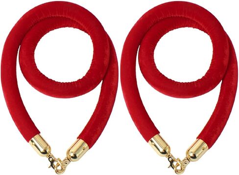 NovelBee 2 Pack of 6.6 Feet Velvet Rope with Stainless Steel Hooks,Crowd Control Stanchion Post Queue Line Barrier (Gold Hook, Red) in Saudi Arabia