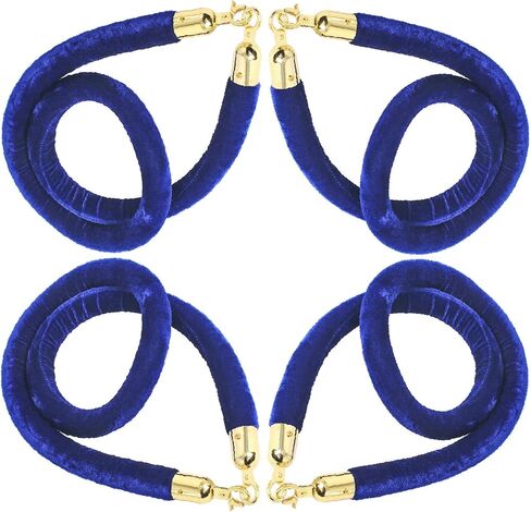 NovelBee 4pcs Blue Velvet Stanchion Ropes with Gold Hooks,6.6 Feet Stanchion Queue Barrier Ropes,Crowd Control Velvet Rope Safety Barriers for Party Decorations in Saudi Arabia