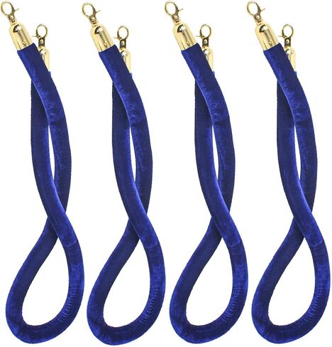 NovelBee 4pcs Blue Velvet Stanchion Ropes with Gold Hooks,6.6 Feet Stanchion Queue Barrier Ropes,Crowd Control Velvet Rope Safety Barriers for Party Decorations in Saudi Arabia