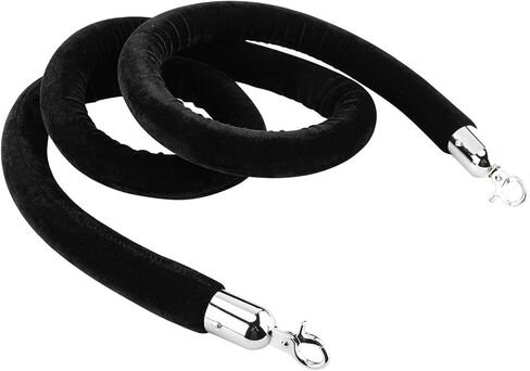 NovelBee 2 Pack of 6.6 Feet Velvet Rope with Stainless Steel Hooks,Crowd Control Stanchion Post Queue Line Barrier (Silver Hook, Black) in Saudi Arabia