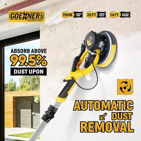 Drywall Sander, 6.5-amp Powerful Electric Drywall Sander with Vacuum, Auto Dust Removal, 7 Variable Speed, 900-1800RPM, Dustless Floor Sander with 26’ Power Cord for Popcorn Ceiling, Wood Floor etc in Saudi Arabia