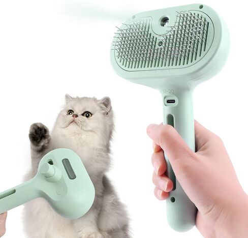 Spray Cat Brush for Shedding - Remove Static Flying Hair - Suitable for Long and Short Hair Dogs and Cats - 2 in1 Cat Steamy Brush- Cat Grooming Brush with Steam and Cleanser (Green) in Saudi Arabia