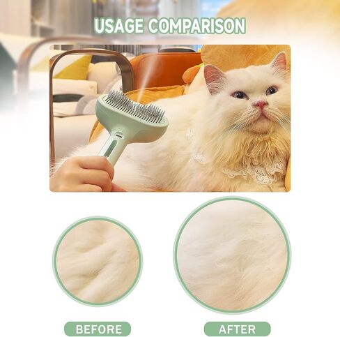 Spray Cat Brush for Shedding - Remove Static Flying Hair - Suitable for Long and Short Hair Dogs and Cats - 2 in1 Cat Steamy Brush- Cat Grooming Brush with Steam and Cleanser (Green) in Saudi Arabia