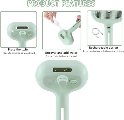 Spray Cat Brush for Shedding - Remove Static Flying Hair - Suitable for Long and Short Hair Dogs and Cats - 2 in1 Cat Steamy Brush- Cat Grooming Brush with Steam and Cleanser (Green) in Saudi Arabia