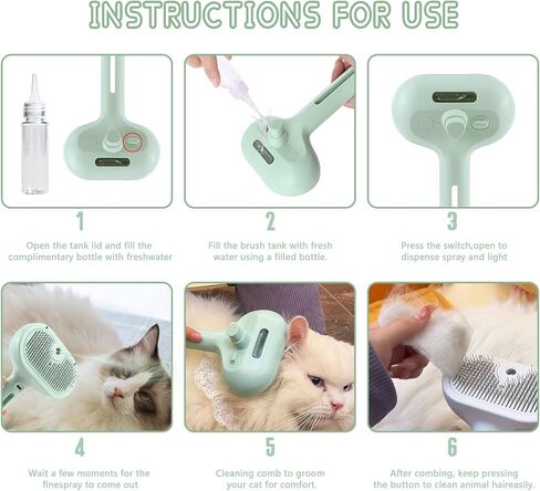 Spray Cat Brush for Shedding - Remove Static Flying Hair - Suitable for Long and Short Hair Dogs and Cats - 2 in1 Cat Steamy Brush- Cat Grooming Brush with Steam and Cleanser (Green) in Saudi Arabia