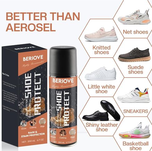 BERIOVE Protect Shoe Protector Spray - Rain & Stain Water Repellent -Suede Protector Spray Waterproof Spray - Waterproofing Spray for Sneaker Leather Nubuck Suede Hats 6.76 OZ in Saudi Arabia