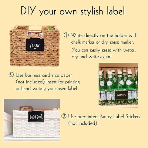 Metal Pantry Baskets Labels Clip On for Storage Bins with White Chalk Markers (8 Black Holders + 2 White Chalk Maker) in Saudi Arabia