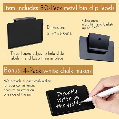 Metal Pantry Baskets Labels Clip On for Storage Bins with White Chalk Markers (8 Black Holders + 2 White Chalk Maker) in Saudi Arabia