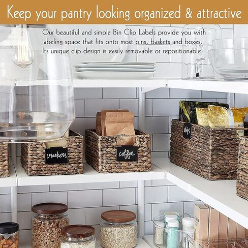 Metal Pantry Baskets Labels Clip On for Storage Bins with White Chalk Markers (8 Black Holders + 2 White Chalk Maker) in Saudi Arabia