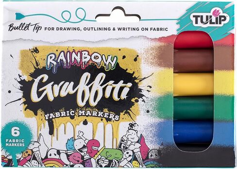 Tulip Graffiti Fabric Markers Bullet Tip 6pk, Rainbow, Premium Quality Ink, Permanent, Child Safe, for Fabric Painting, Drawing, Coloring, Writing on Clothes in Saudi Arabia