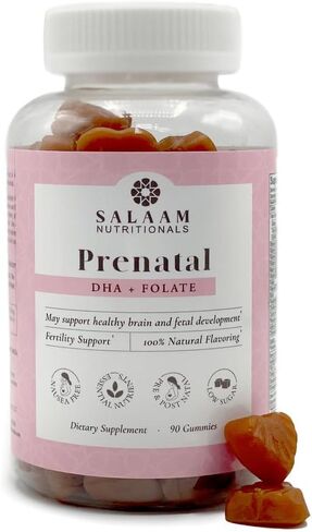 Salaam Nutritionals Halal Prenatal Gummy Multivitamins, Low Sugar, 800 mcg Folate, Methylcobalamin, with DHA (90 Count) New Taste and New Look in Kuwait