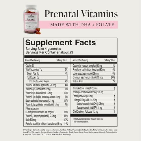Salaam Nutritionals Halal Prenatal Gummy Multivitamins, Low Sugar, 800 mcg Folate, Methylcobalamin, with DHA (90 Count) New Taste and New Look in Kuwait