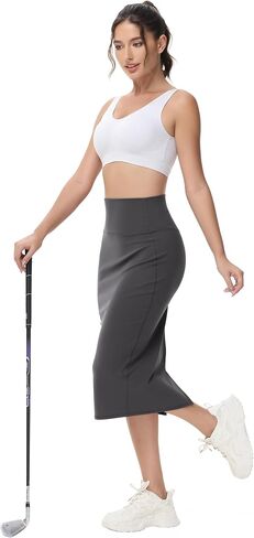 BEGOING Women's Knee Length Skirt 2024 Summer Tummy Control Golf Skirts Athletic Midi Pencil Skirts with Pockets in Saudi Arabia