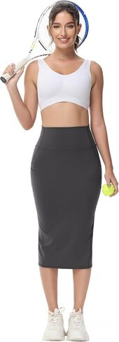 BEGOING Women's Knee Length Skirt 2024 Summer Tummy Control Golf Skirts Athletic Midi Pencil Skirts with Pockets in Saudi Arabia