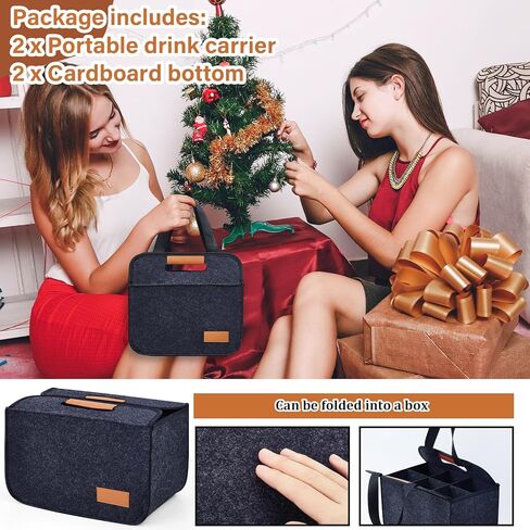 Layhit 2 قطعة 6 أكواب حامل مشروبات محمول قابل للطي لقوارب السيارات حاملات أكواب معزولة قابلة لإعادة الاستخدام مع مقبض سفلي من الورق المقوى، حقيبة حمل للمشروبات الساخنة والباردة لنقل مشروبات القهوة in Kuwait