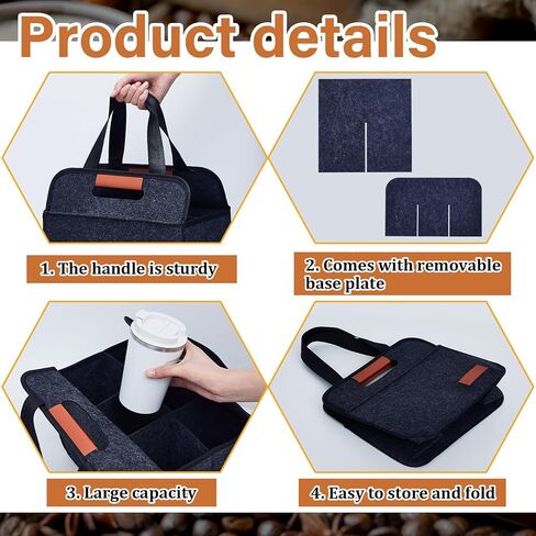 Layhit 2 قطعة 6 أكواب حامل مشروبات محمول قابل للطي لقوارب السيارات حاملات أكواب معزولة قابلة لإعادة الاستخدام مع مقبض سفلي من الورق المقوى، حقيبة حمل للمشروبات الساخنة والباردة لنقل مشروبات القهوة in Kuwait