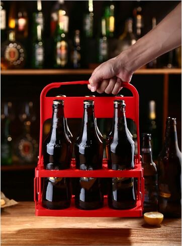 LONG TAO 2 قطعة حامل مشروبات بلاستيكي قابل للطي وقابل لإعادة الاستخدام وحامل زجاجات المشروبات وصينية حامل أكواب مع مقبض لتقديم الطعام والمطاعم والحفلات وتنظيم المطبخ (أحمر) in Kuwait