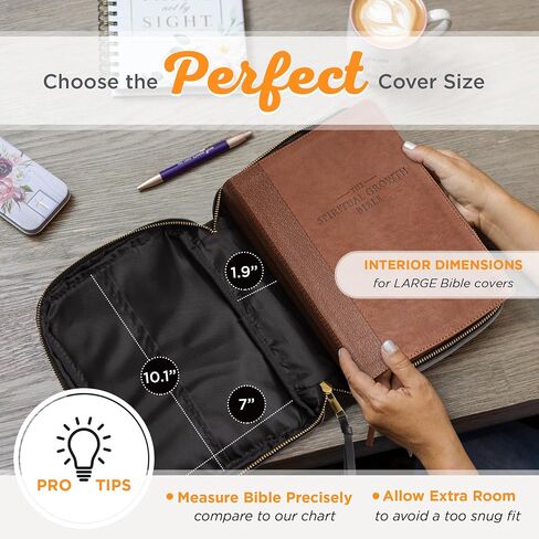 Christian Art Gifts Women's Vegan Leather Fashion Bible Cover: Amazing Grace - Inspirational Zipper Water-resistant Protective Carry Case w/Tassel, Pockets & Pen Loops, Black & Tan w/Gold in Saudi Arabia