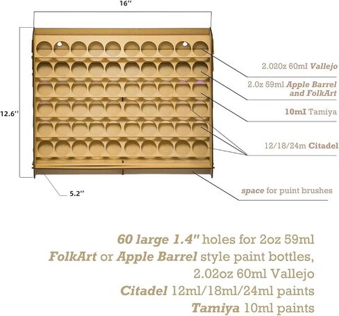 Craft Paint Storage-Paint Rack for Citadel Paint - 2Oz Paint Organizer with 60 Holes - Wall-Mounted Acrylic Paint Storage Rack in Saudi Arabia