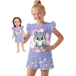 LQSZ Girls Pajamas Cat Princess Birthday Sleeveless Ruffle Trim PJ Set for Girls Size 6 7 in Kuwait