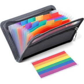 Expanding File Folder Organizer, 13 Pockets Small Accordion File Folder with Zipper and Labels 11.42x6.69 Inches Portable Coupon Receipt Document Bill Tax Holder Organizer Wallet, Gray in Kuwait