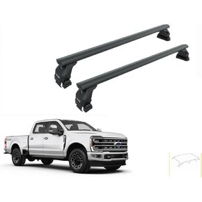 قضبان متقاطعة لرف السقف لسيارة Ford F-250 وF-350 Super Duty (2017-Up) - تناسب السقف العاري مع نقاط تثبيت مخفية، سعة 330 رطل، فتحة T من الألومنيوم، قابلة للقفل، بدون مثقاب (أسود) in Kuwait
