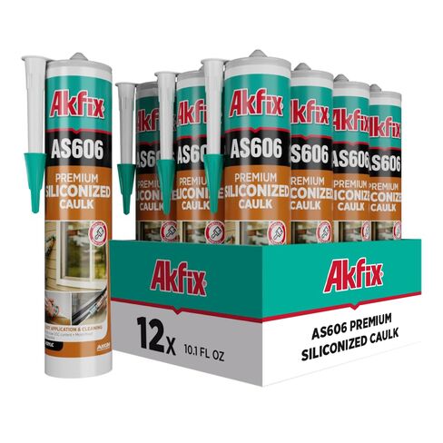 Akfix AS606 سدادة مطاطية من الأكريليك الأبيض للرسامين (2 × 10.1 أونصة سائلة) - سدادة أكريليك من السيليكون لختم النوافذ والأبواب، وملء الشقوق، وألواح القاعدة والزخرفة، عديم الرائحة، قابل للطلاء | 2 حزمة in Kuwait