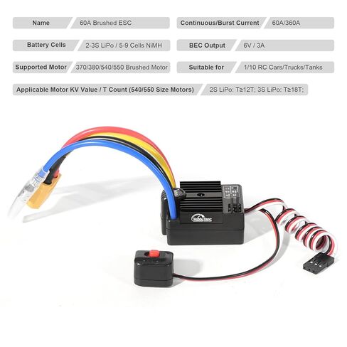 Hobby Fans 550 12T Brushed Motor and 60A Waterproof Brushed ESC Electronic Speed Controller for Axial RC4WD Cross HPI Mist GMADE D90 D110 TF2 SCX10 1/10 Remote Control Car Truck (Black) in Saudi Arabia