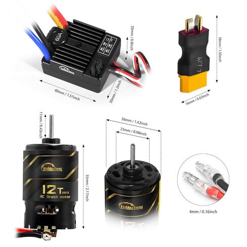 Hobby Fans 550 12T Brushed Motor and 60A Waterproof Brushed ESC Electronic Speed Controller for Axial RC4WD Cross HPI Mist GMADE D90 D110 TF2 SCX10 1/10 Remote Control Car Truck (Black) in Saudi Arabia