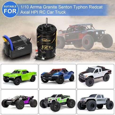 Hobby Fans 550 12T Brushed Motor and 60A Waterproof Brushed ESC Electronic Speed Controller for Axial RC4WD Cross HPI Mist GMADE D90 D110 TF2 SCX10 1/10 Remote Control Car Truck (Black) in Saudi Arabia